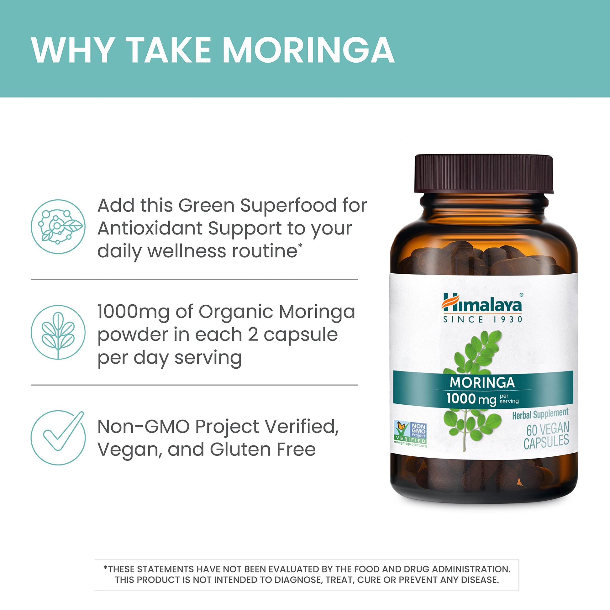 Himalaya Moringa 60 count bottle organic superfood supplement