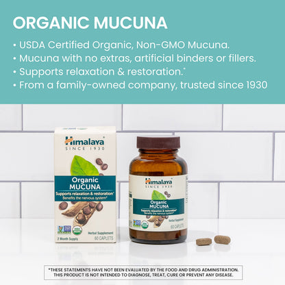 Side view of Himalaya Mucuna Pruriens supplement bottle detailing product ingredients