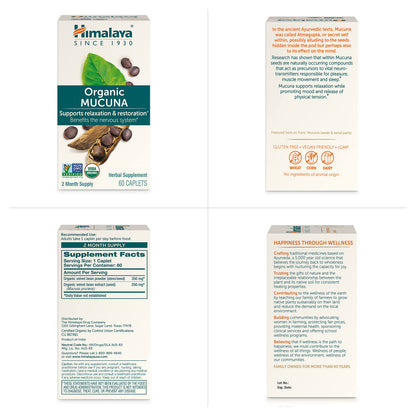 Himalaya USDA Organic Mucuna Pruriens brain function support supplement on a clean background