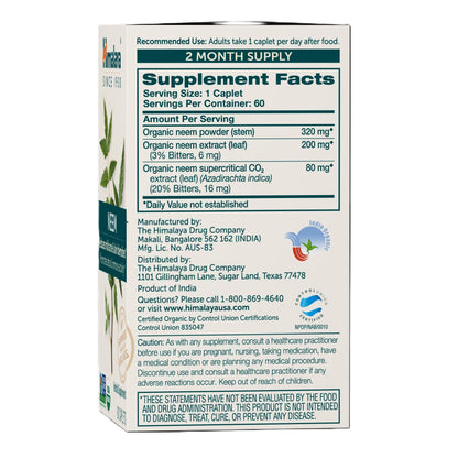 Himalaya Organic Neem Herbal Acne Supplement Supplement Facts Label