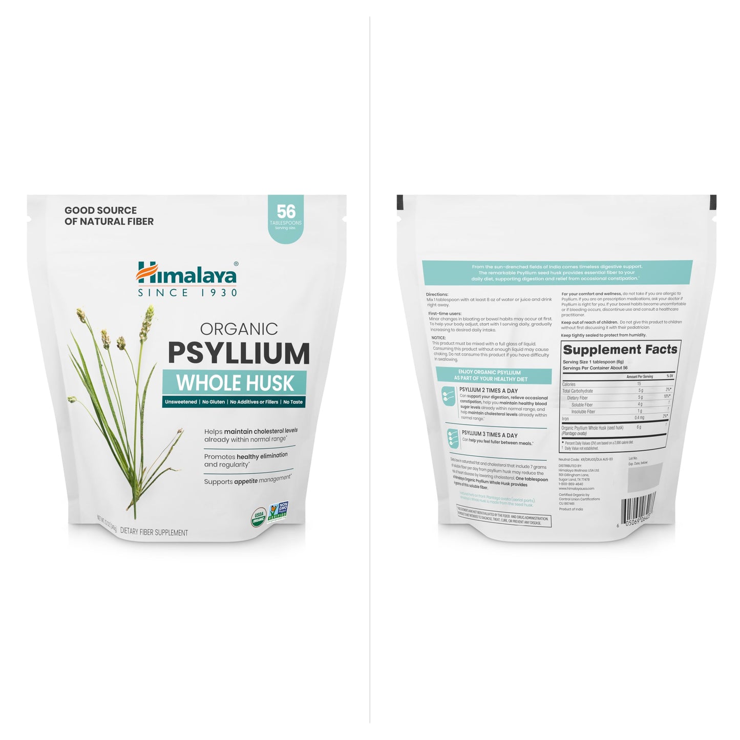 Close up of Himalaya organic fiber supplement 12 Ounce pouch
