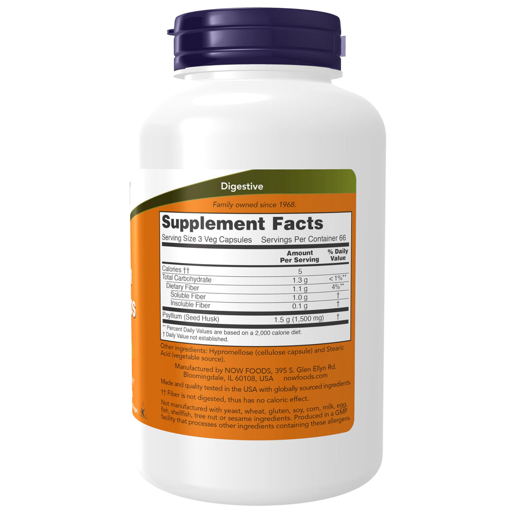 Now Foods Psyllium Husk 500mg supplement facts label