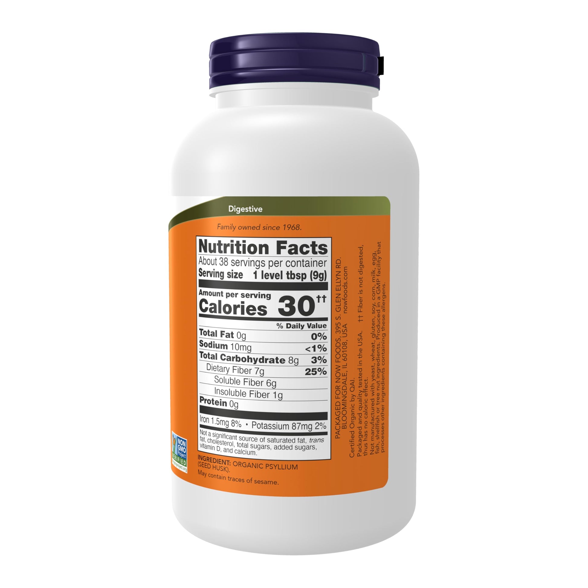 Now Foods Psyllium Husk Powder nutritional facts label