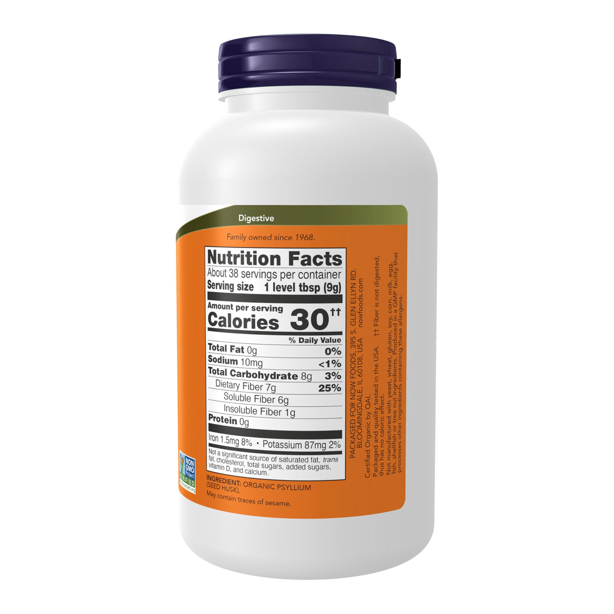 Now Foods Psyllium Husk Powder nutritional facts label
