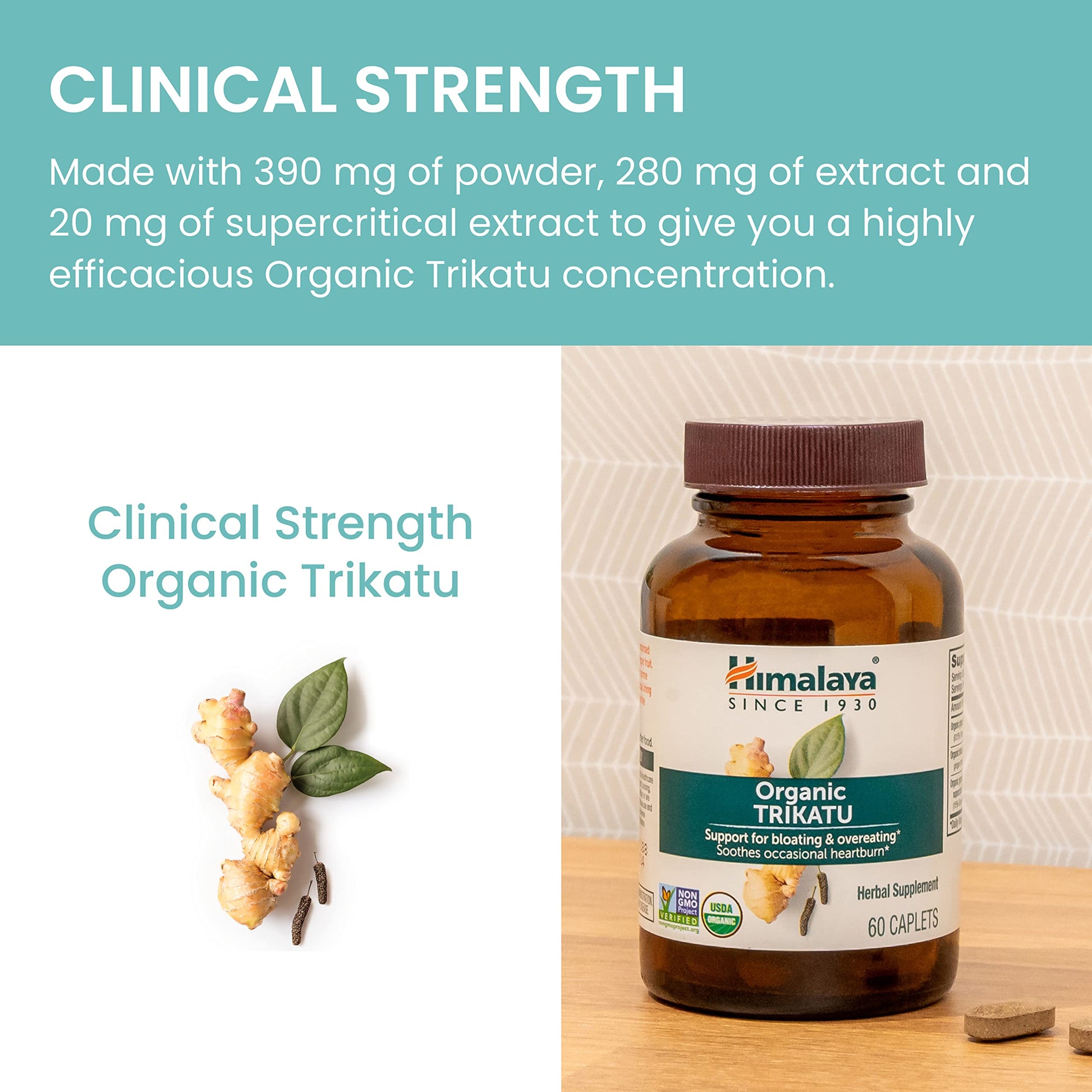 Himalaya USDA Organic Trikatu Digestive Health Supplement close up of caplets