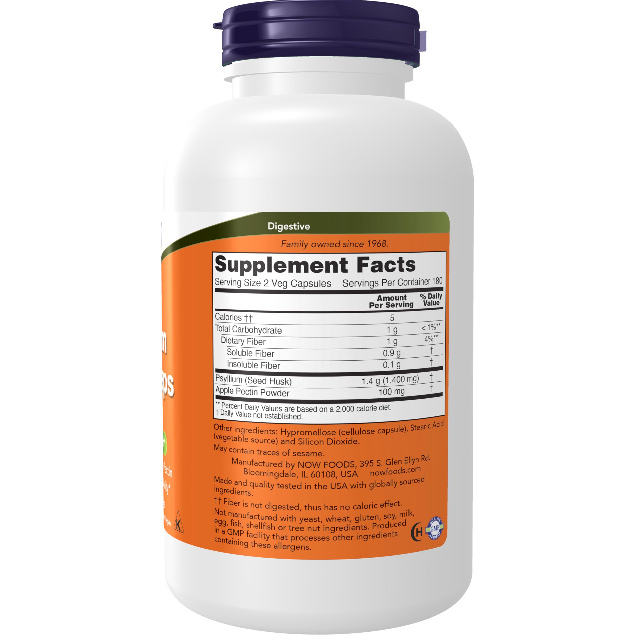 Now Foods Psyllium Husk supplement label with 360 capsules