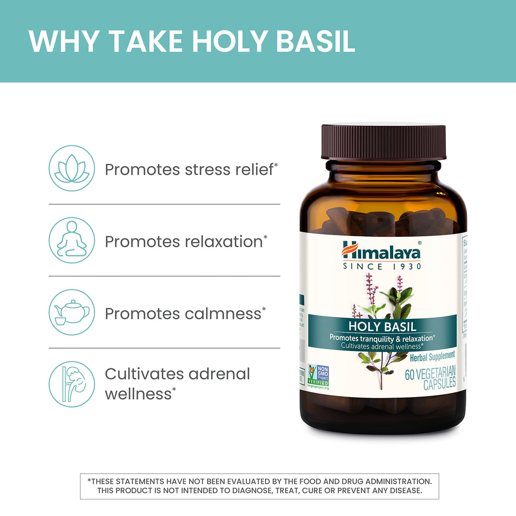 Himalaya Holy Basil bottle for stress relief side view