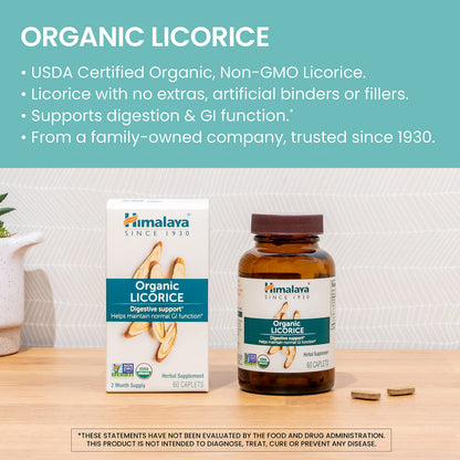 Close up of Himalaya Organic Licorice bottle dietary certifications