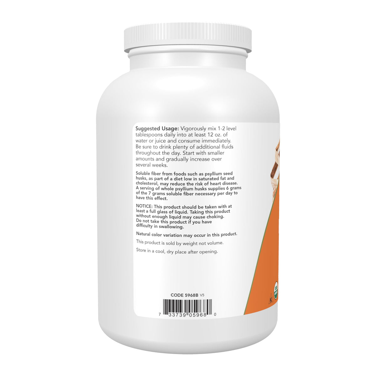 Side view of Now Foods whole psyllium husks powder container