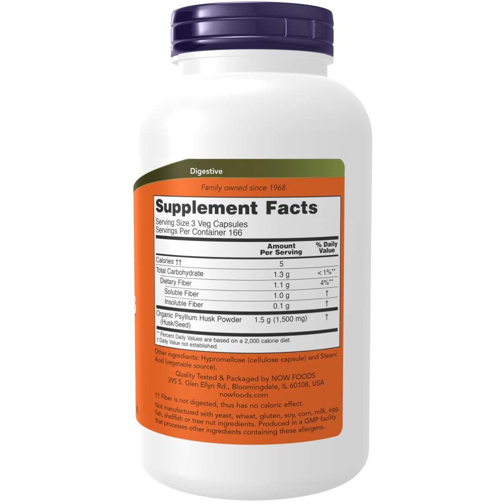 Two bottles of Now Foods Psyllium Husk 500mg supplement