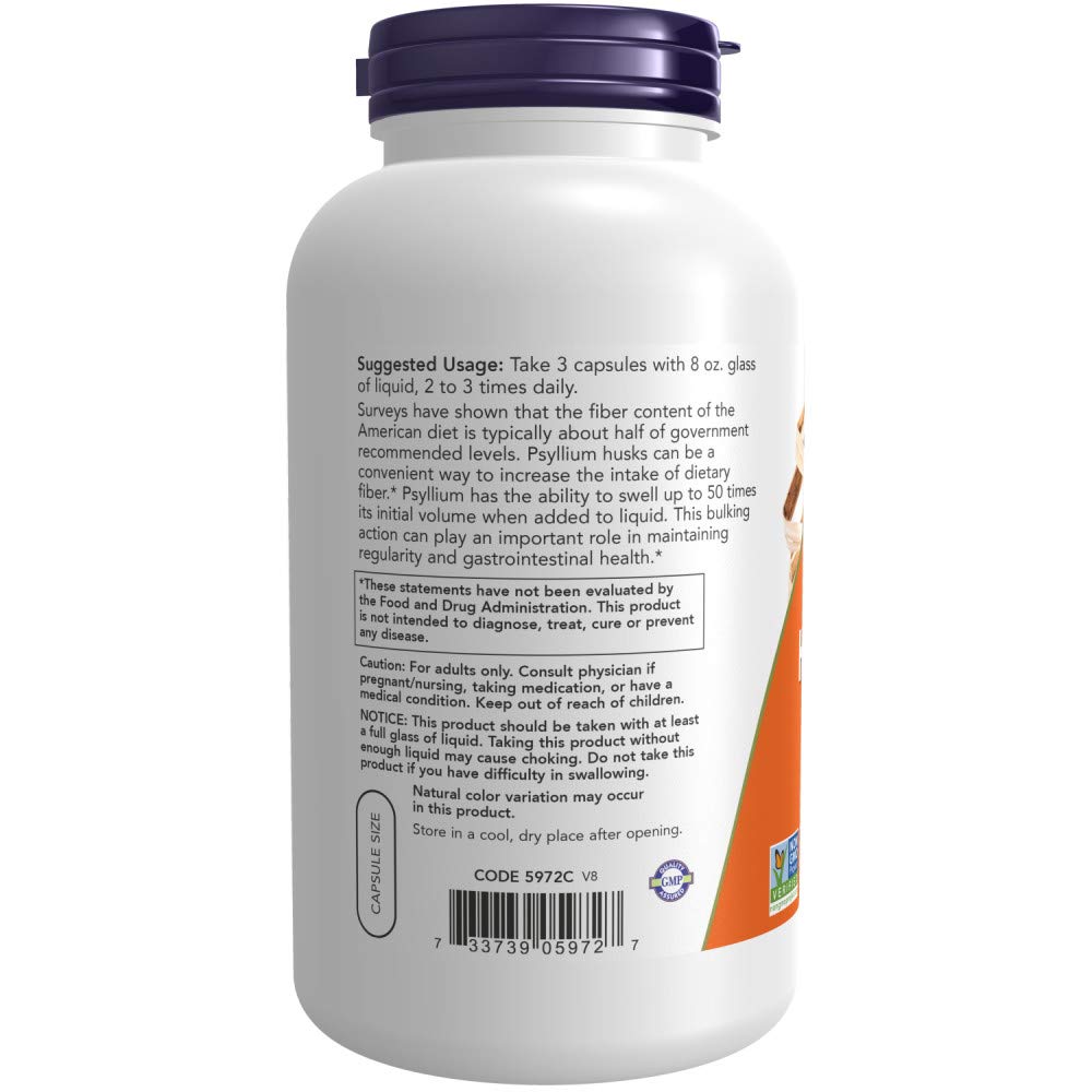 Now Foods Psyllium Husk capsule vegetarian label details