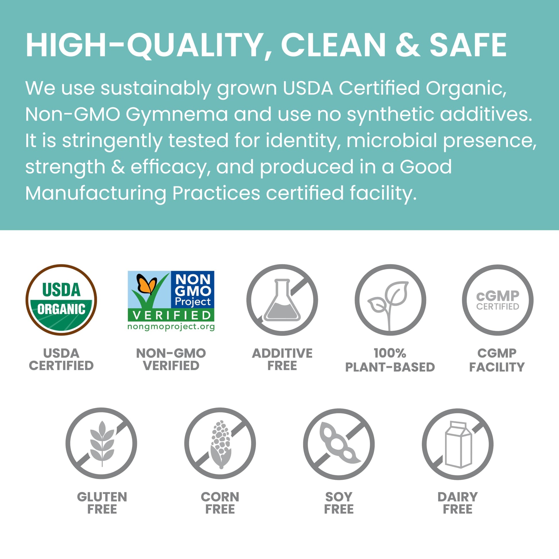Himalaya Organic Gymnema bottle displayed with non-GMO and gluten-free product seals.