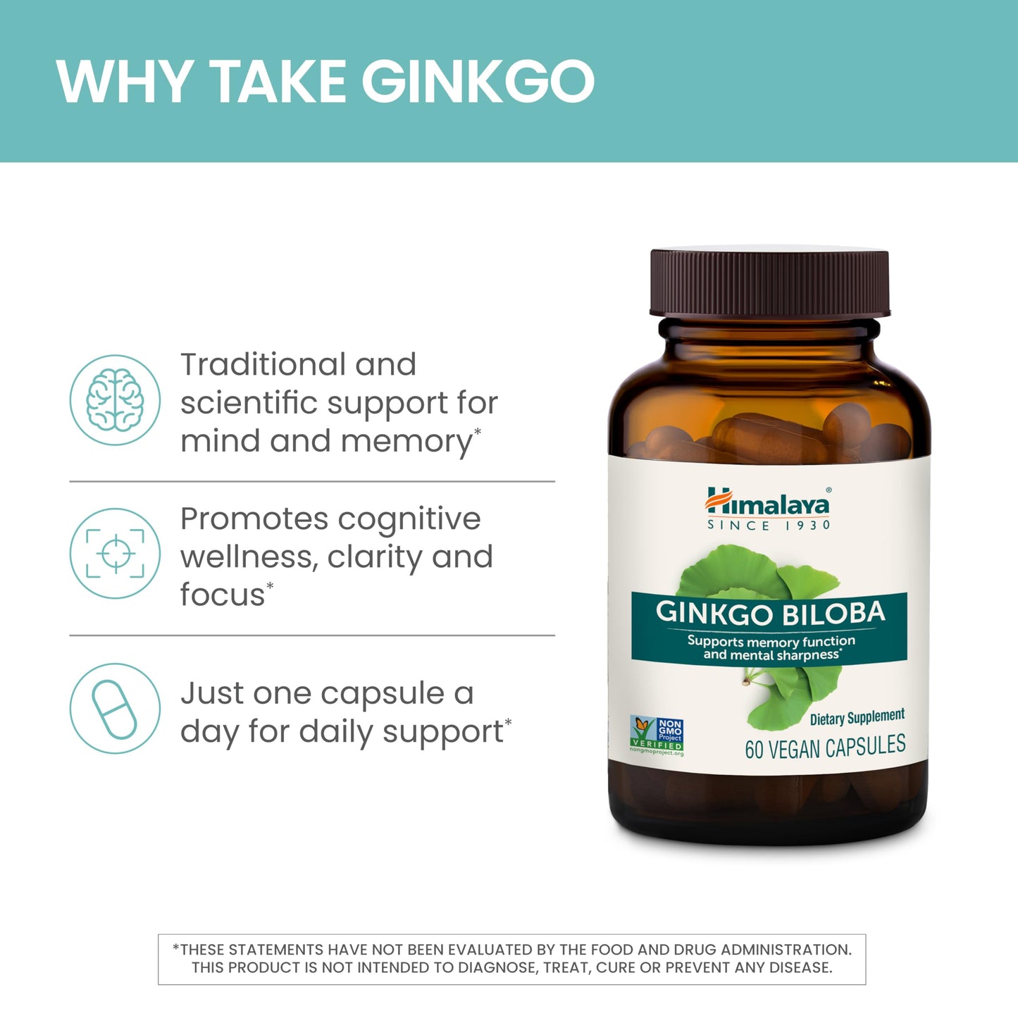 Non-GMO verified vegan Ginkgo Biloba standardized herbal extract capsules.
