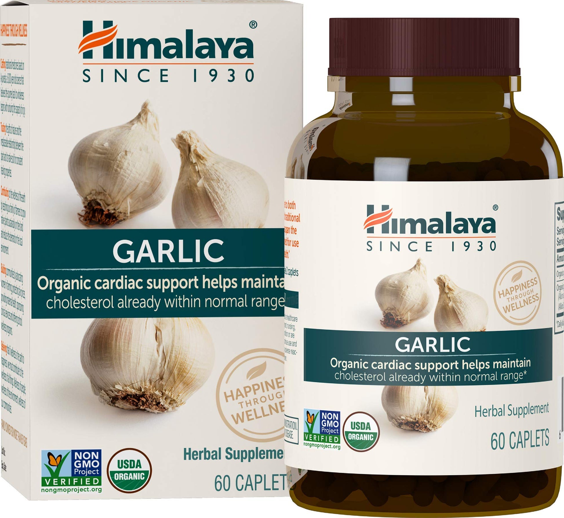Himalaya Organic Garlic supplement dual pack box showing USDA organic certification seal