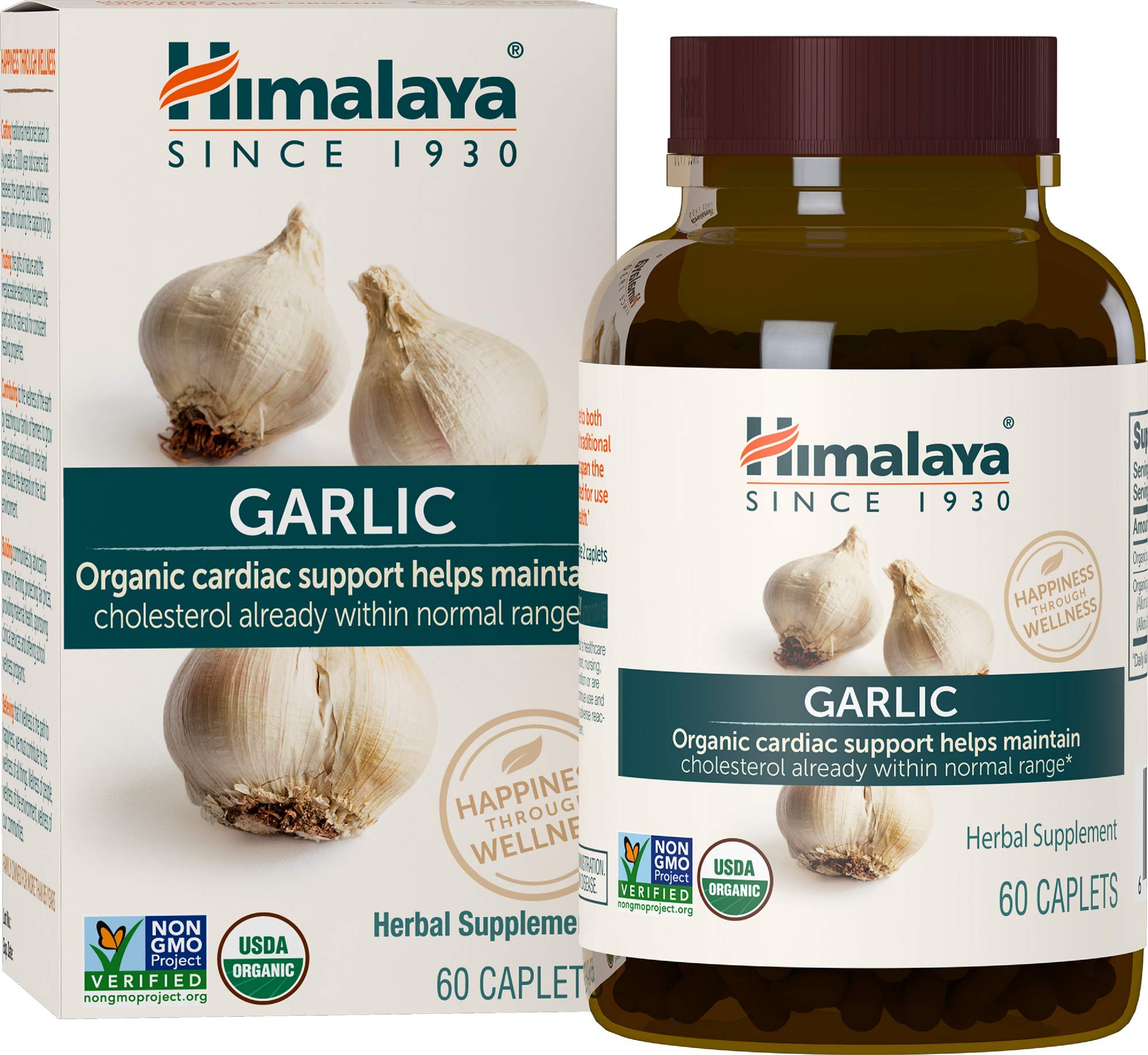 Himalaya Organic Garlic supplement dual pack box showing USDA organic certification seal