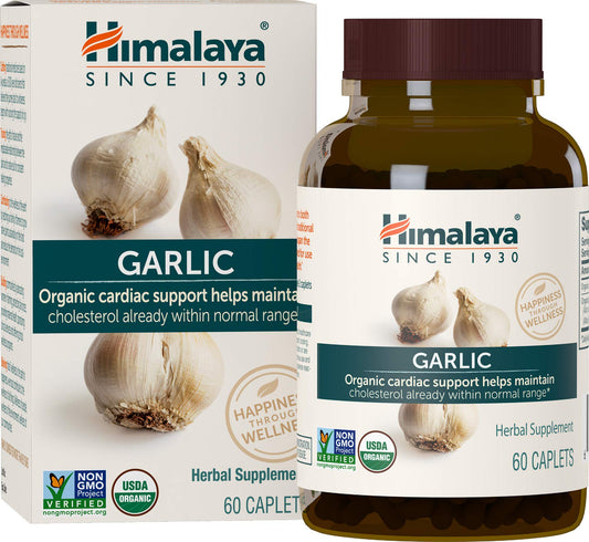 Himalaya Organic Garlic supplement dual pack box showing USDA organic certification seal