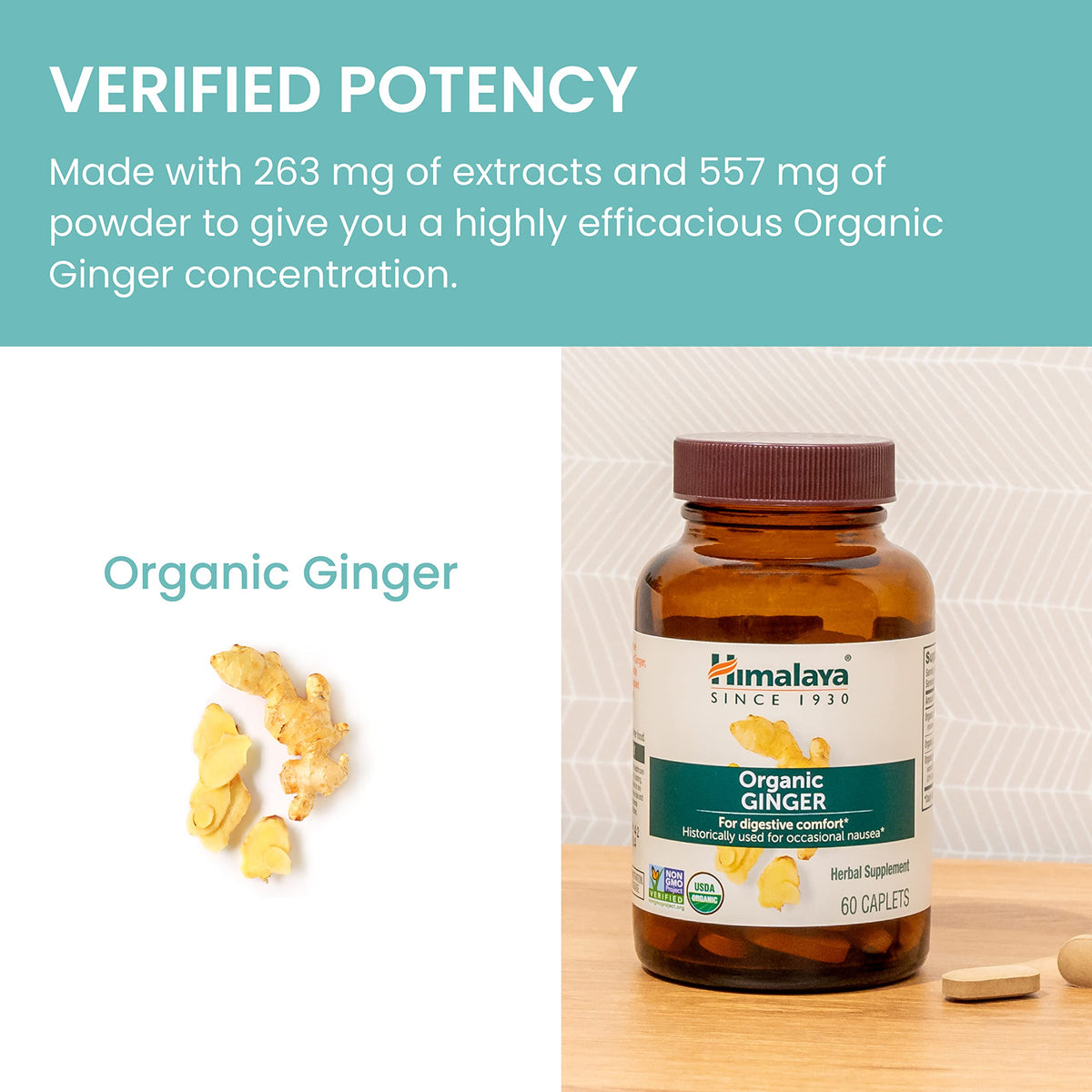 Authentic Himalaya organic ginger root 60 day supply bottle imported from the USA.