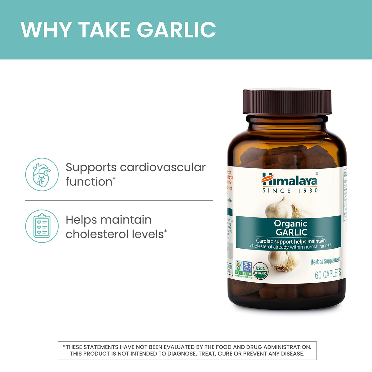 Close up view of the plant based non GMO vegan caplets of Himalaya Organic Garlic