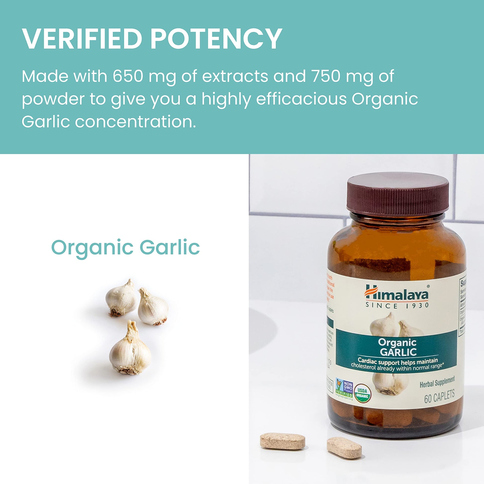 Top view of authentic Himalaya Organic Garlic herbal supplement certified organic packaging