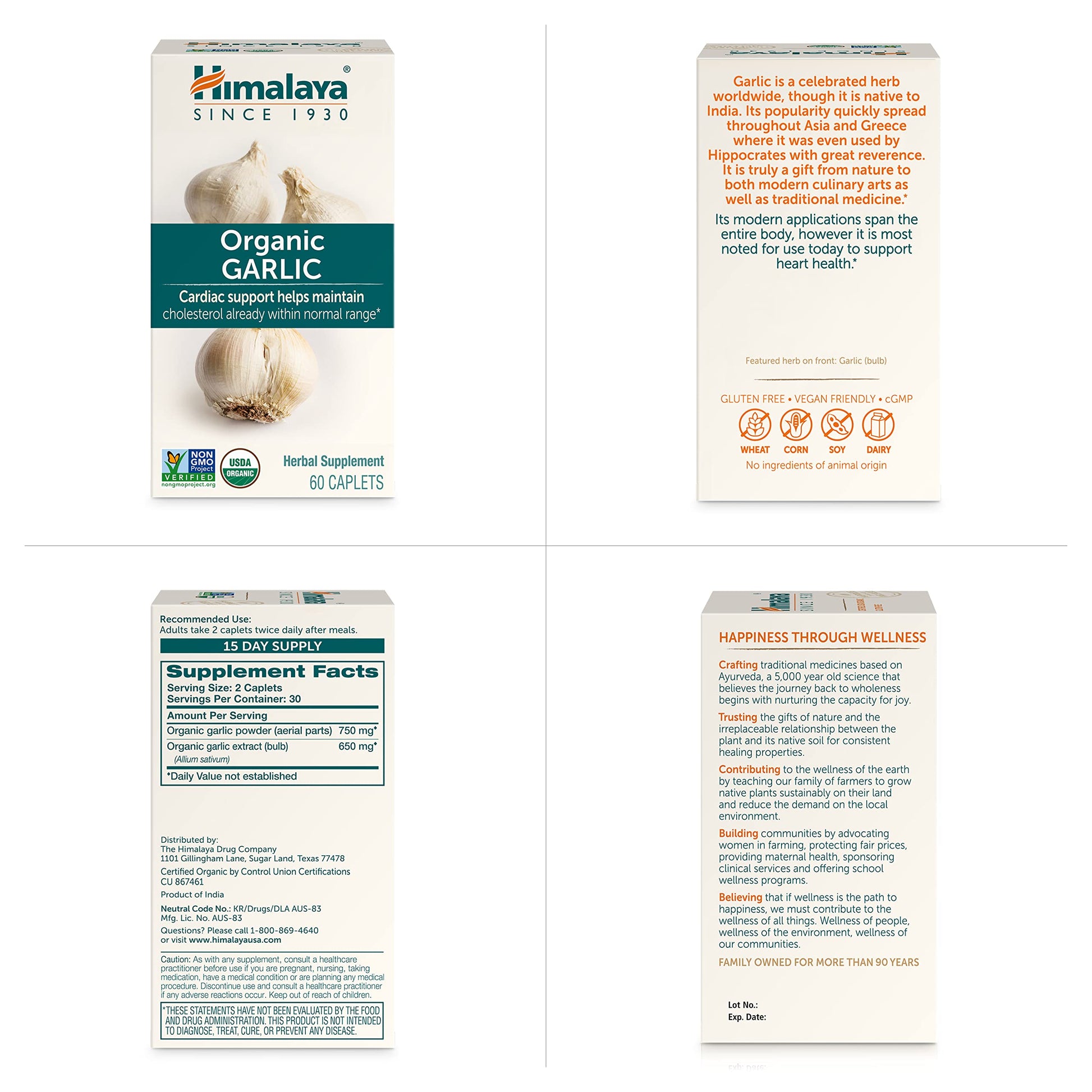 Himalaya Organic Garlic one hundred twenty vegan caplets bottle for maintaining cholesterol levels