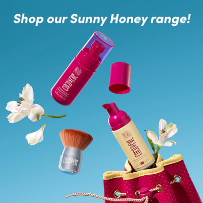 Coco and eve anti aging sunless mousse texture displayed next to applicator tools