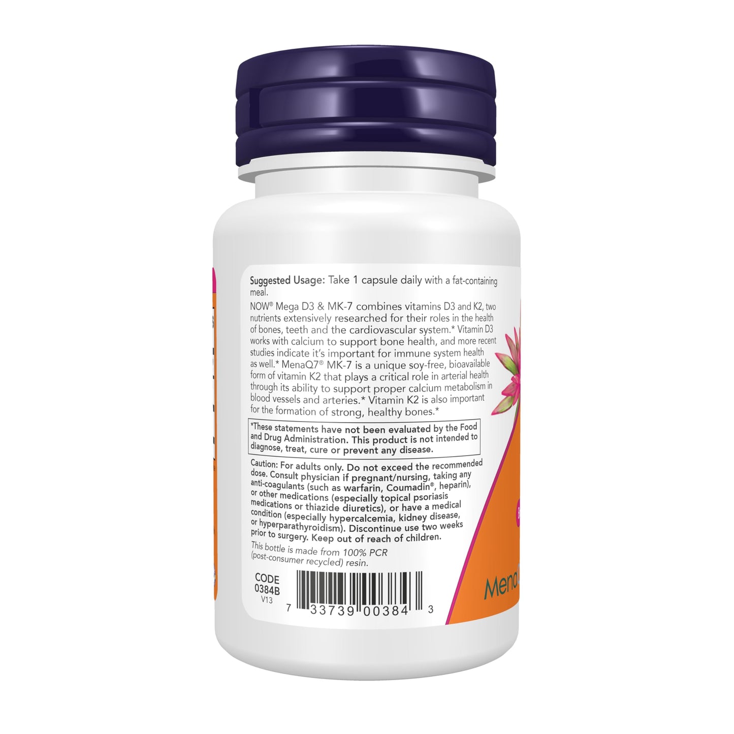 NOW Foods Mega D3 and MK7 5000 IU bone health capsules ingredient list