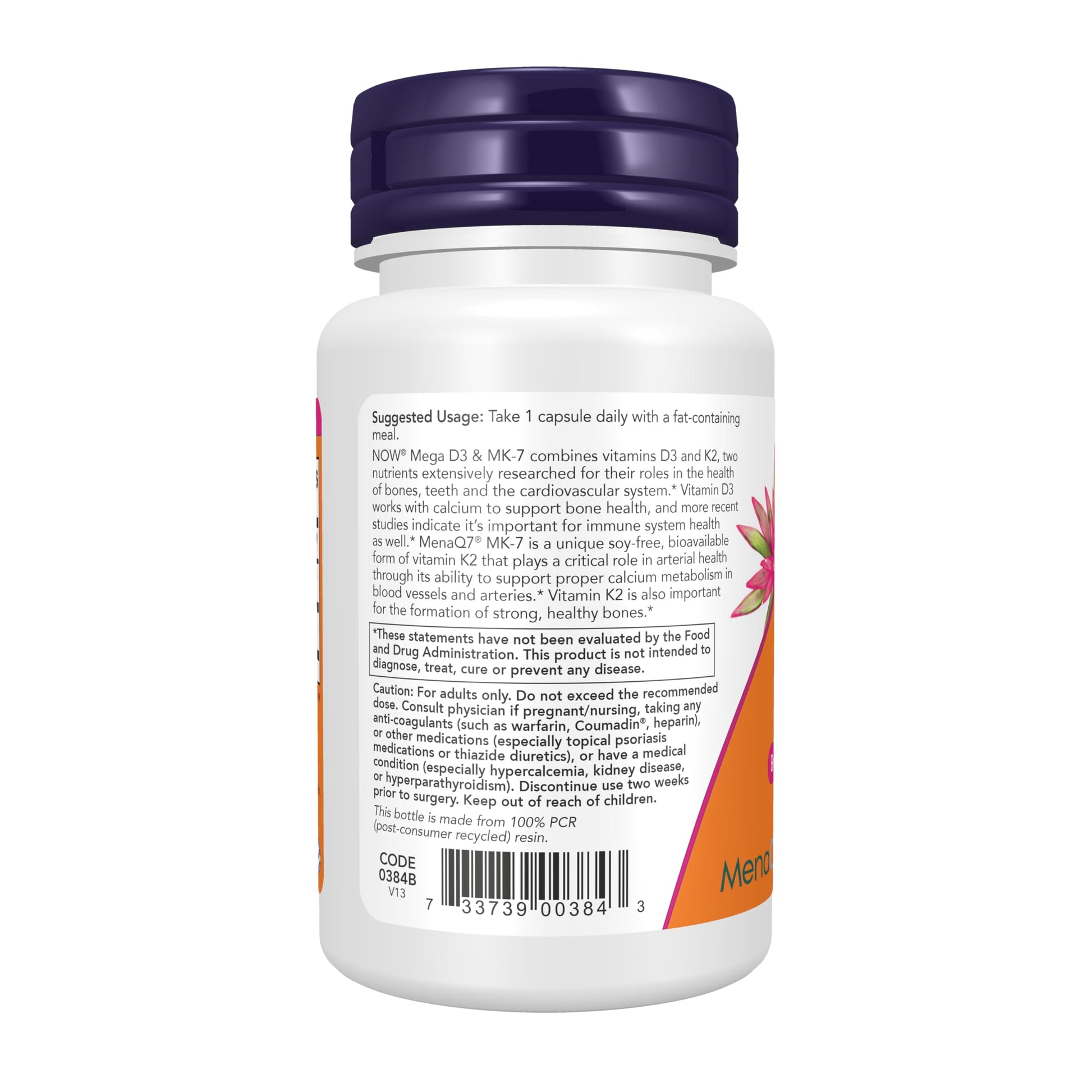 NOW Foods Mega D3 and MK7 5000 IU bone health capsules ingredient list