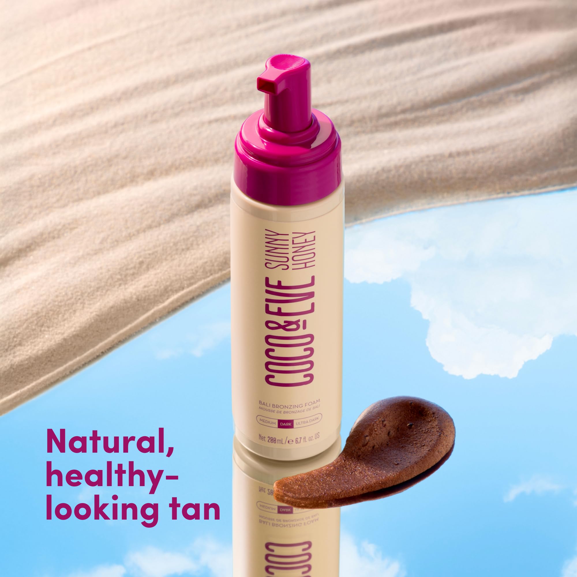 Coco and Eve fast drying streak free bronze mousse packaging highlighting its vegan and cruelty free certifications.