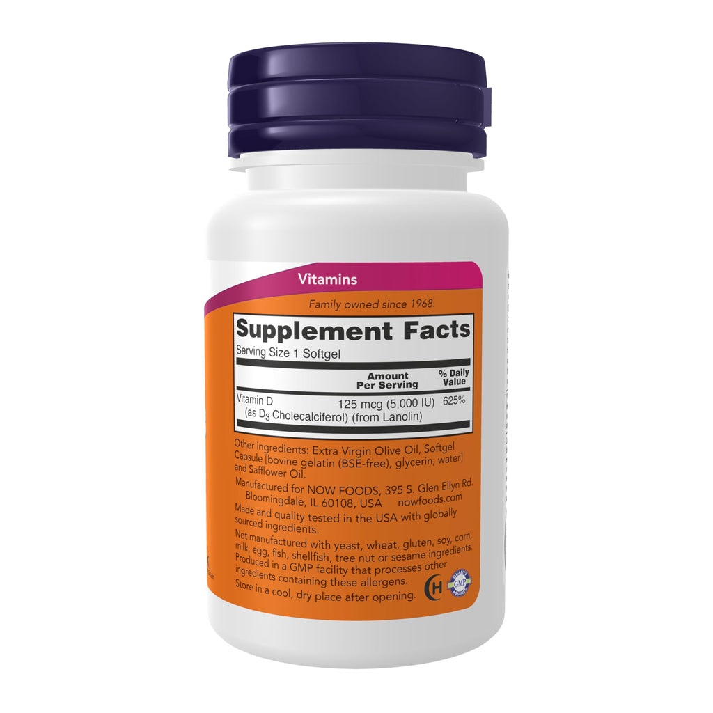 Now Foods Vitamin D3 supplemental facts label