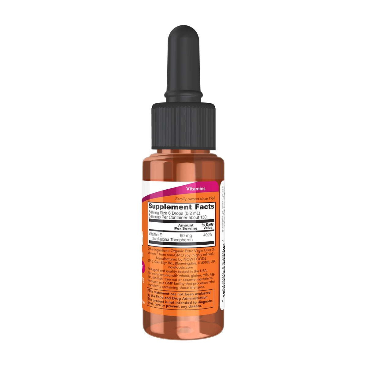 NOW Foods Natural Vitamin E Liquid label details and ingredients
