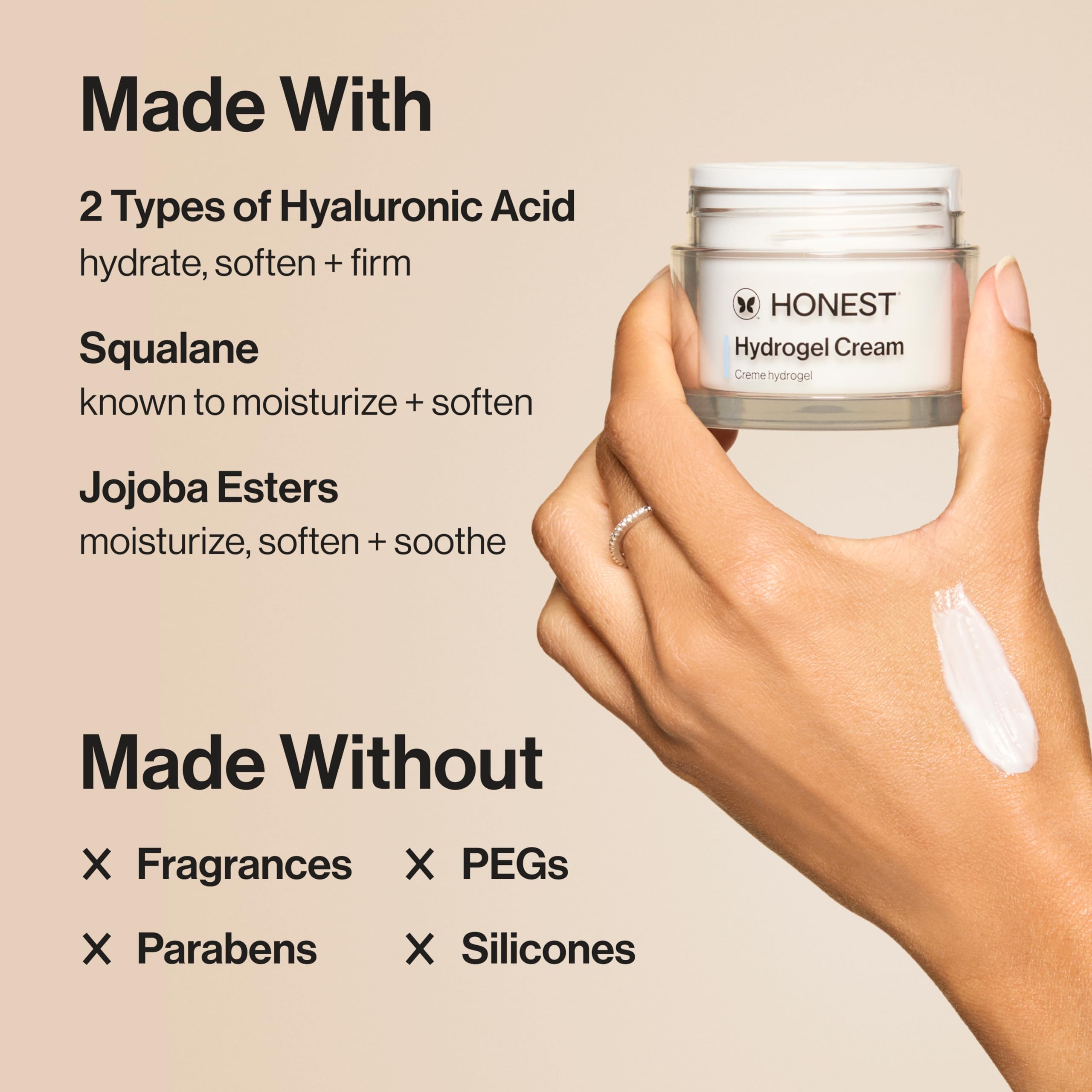 Honest Beauty Hydrogel Cream side view of packaging box showing ingredients list