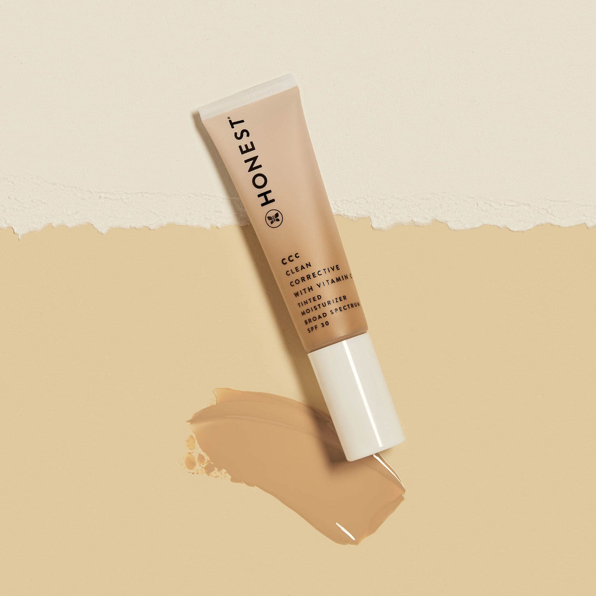 Honest Beauty Vitamin C mineral sunscreen cream swatch on fair to light skin