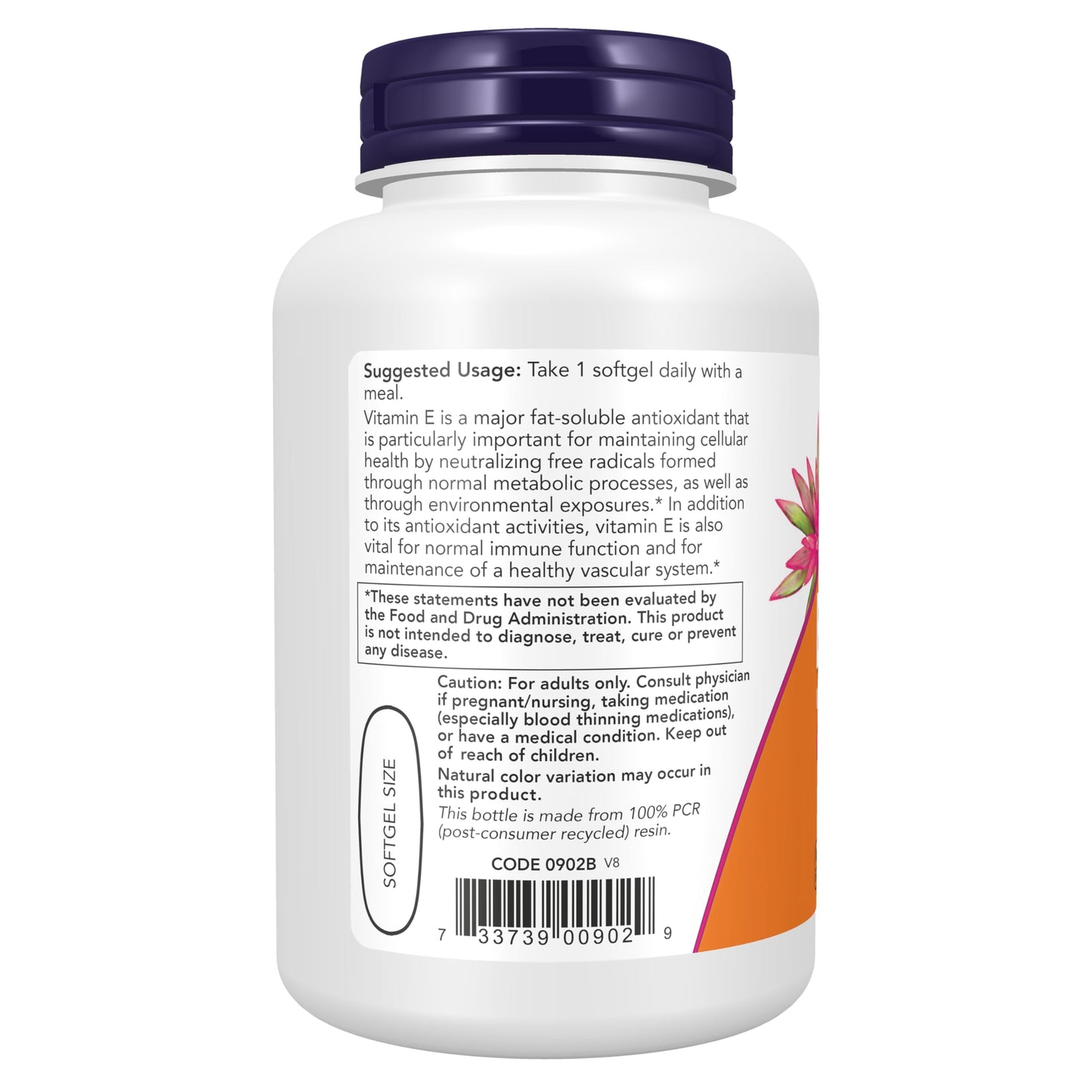 NOW Foods cellular health supplement with 1000 IU mixed tocopherols capsule size comparison