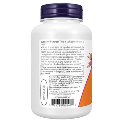 NOW Foods cellular health supplement with 1000 IU mixed tocopherols capsule size comparison