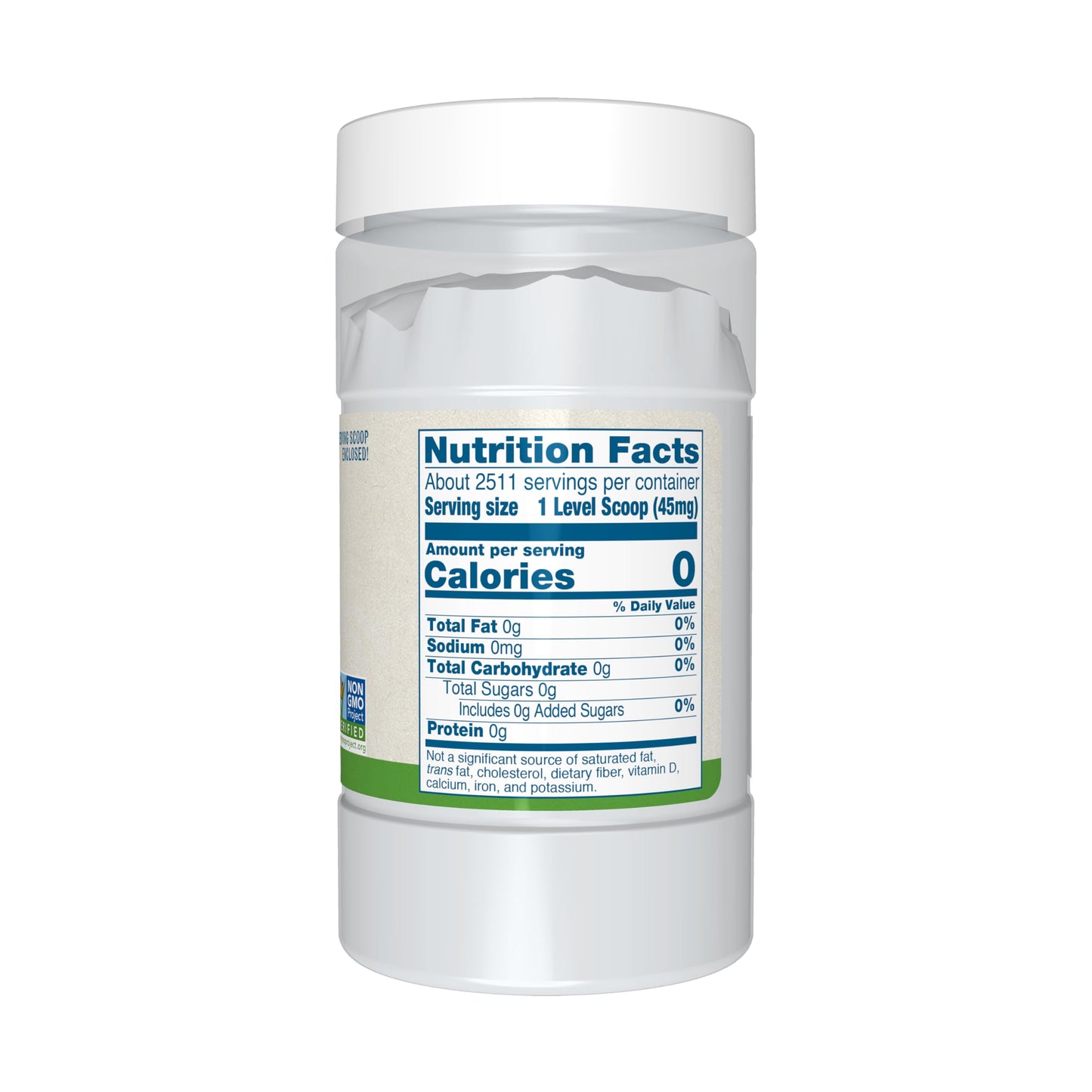 Certified organic non-GMO stevia sweetener powder packaging
