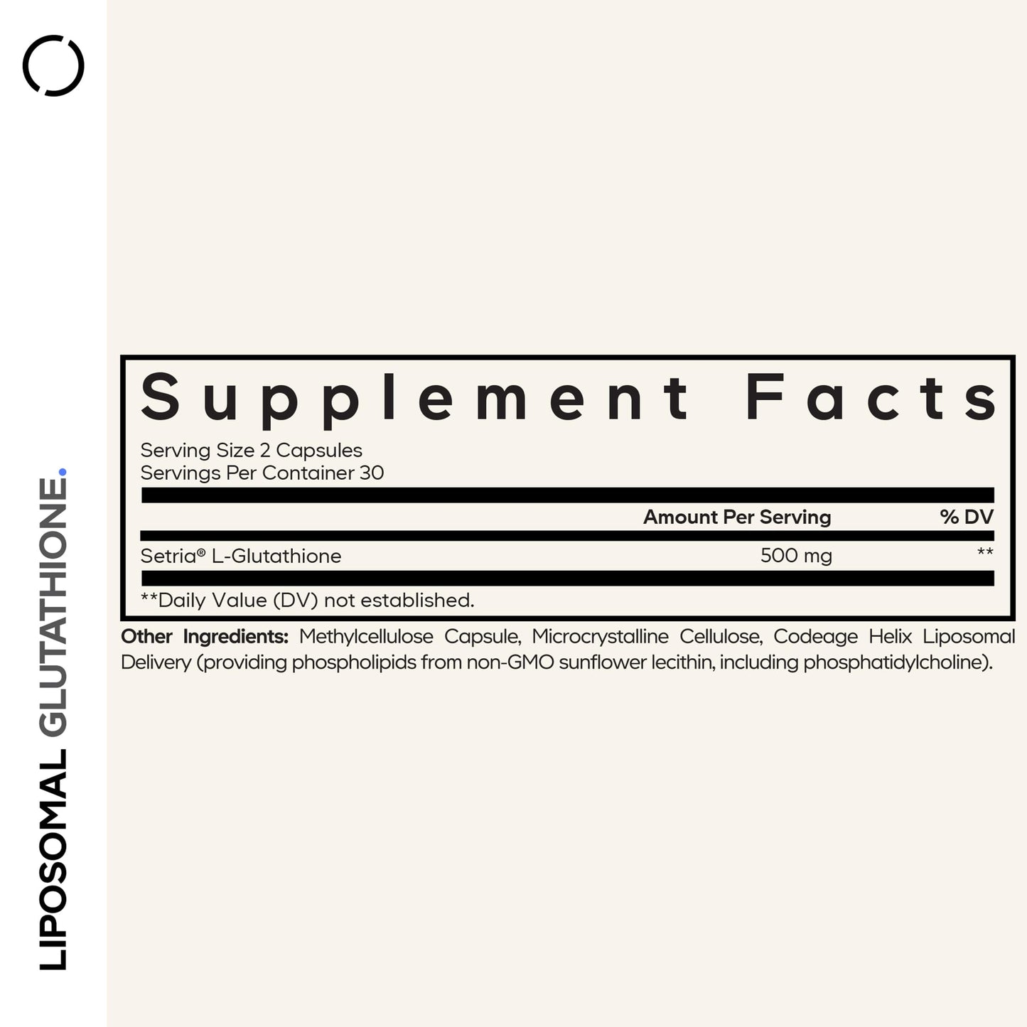 Codeage Liposomal Glutathione bottle showing Setria L-Glutathione label