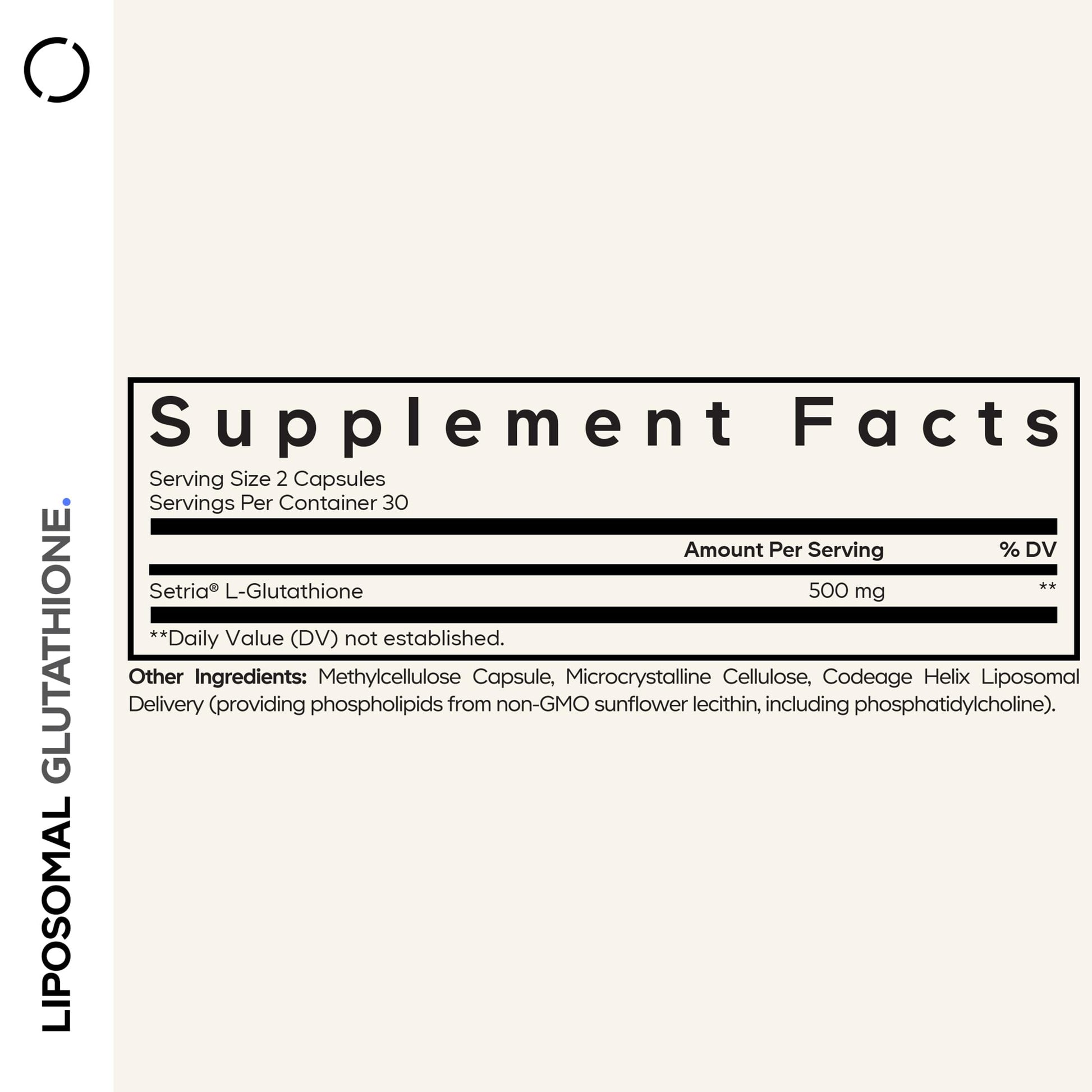 Codeage Liposomal Glutathione bottle showing Setria L-Glutathione label
