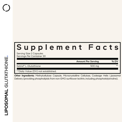 Codeage Liposomal Glutathione bottle showing Setria L-Glutathione label