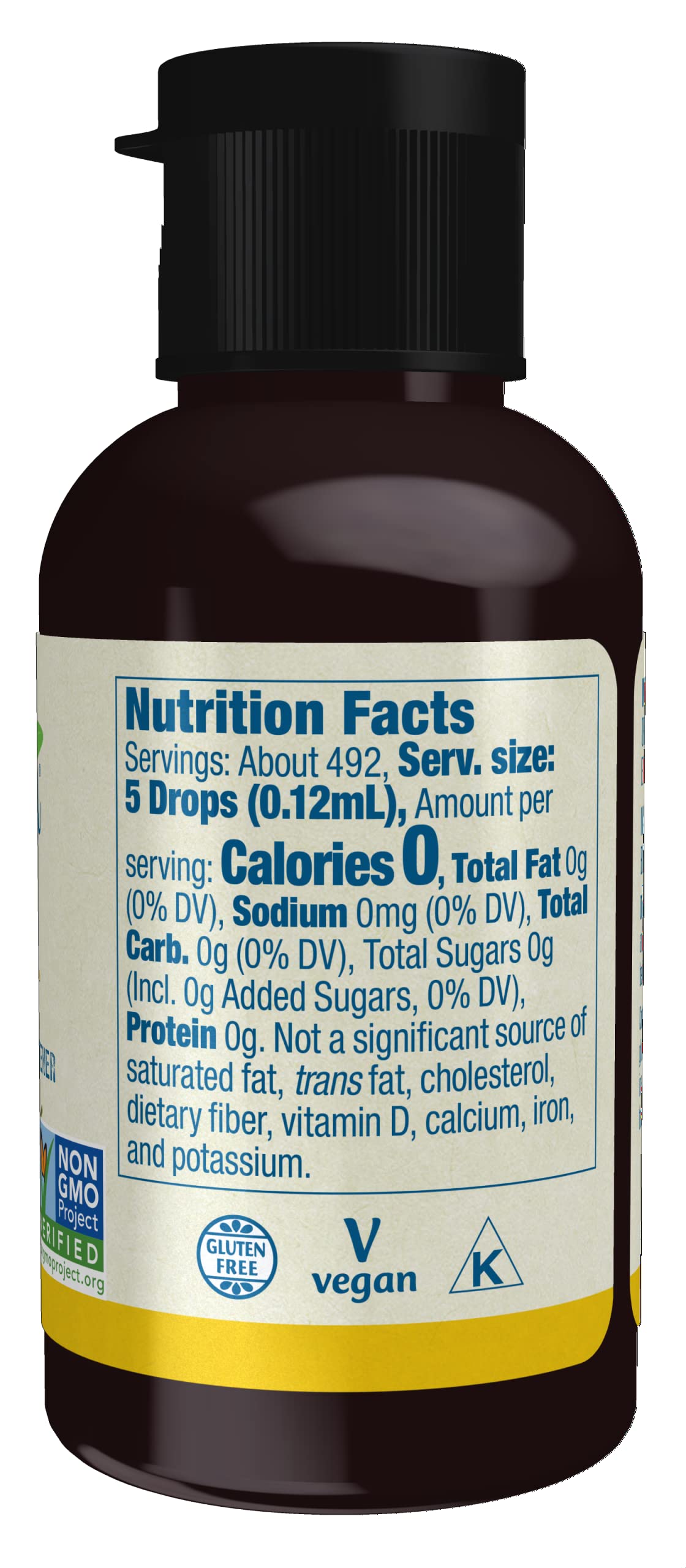 NOW Foods BetterStevia Lemon zero calorie liquid sweetener ingredients label