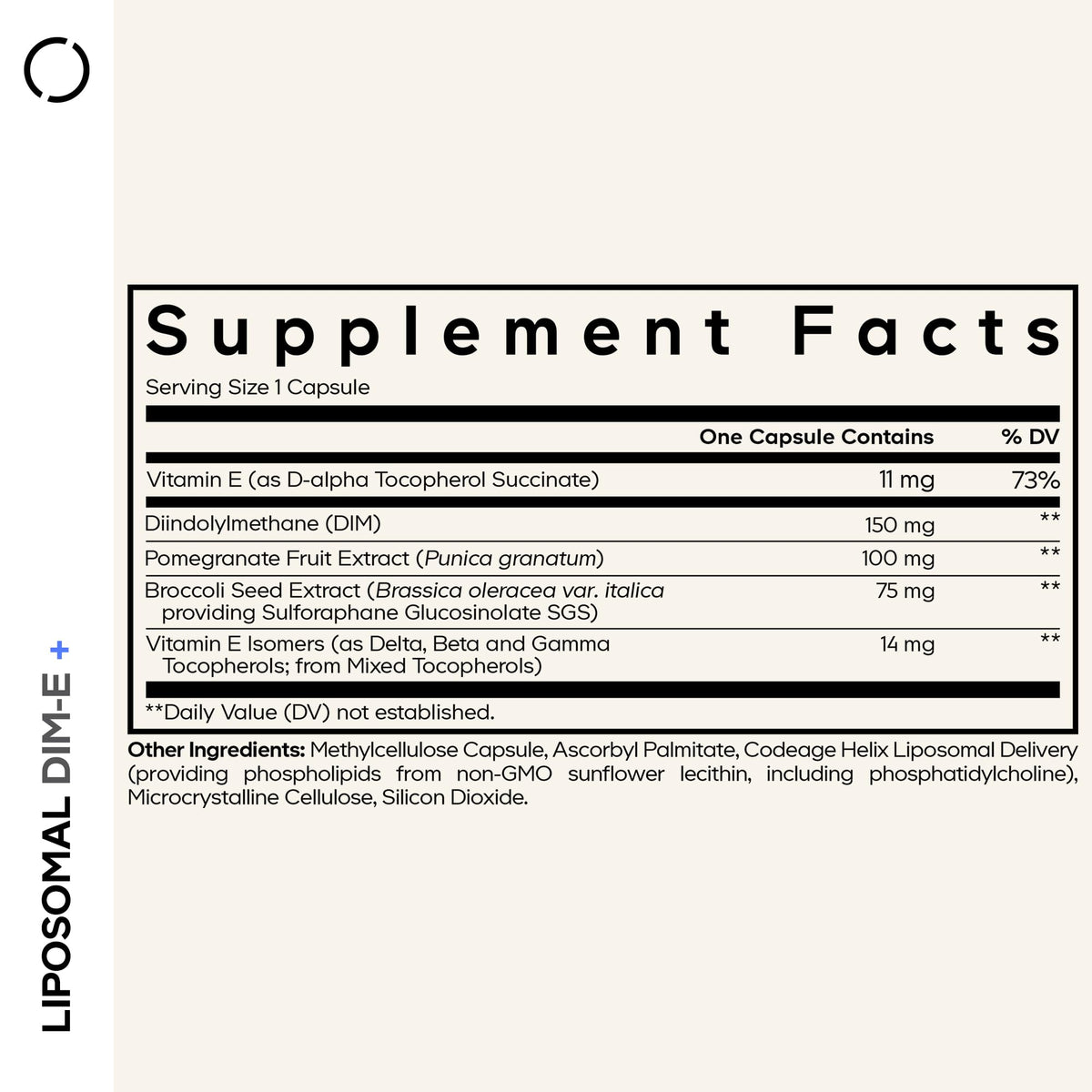 Codeage Liposomal DIM-E+ capsules nutritional supplement label details