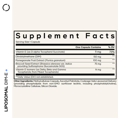 Codeage Liposomal DIM supplement bottle showing supplement facts list and ingredients