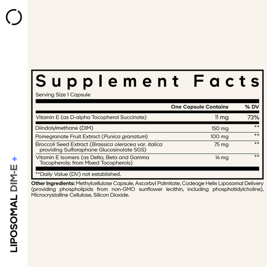 Codeage Liposomal DIM supplement bottle showing supplement facts list and ingredients