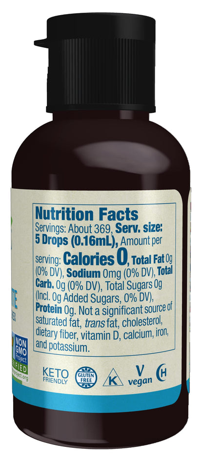 NOW Foods BetterStevia alcohol free liquid sweetener showing organic stevia ingredients label