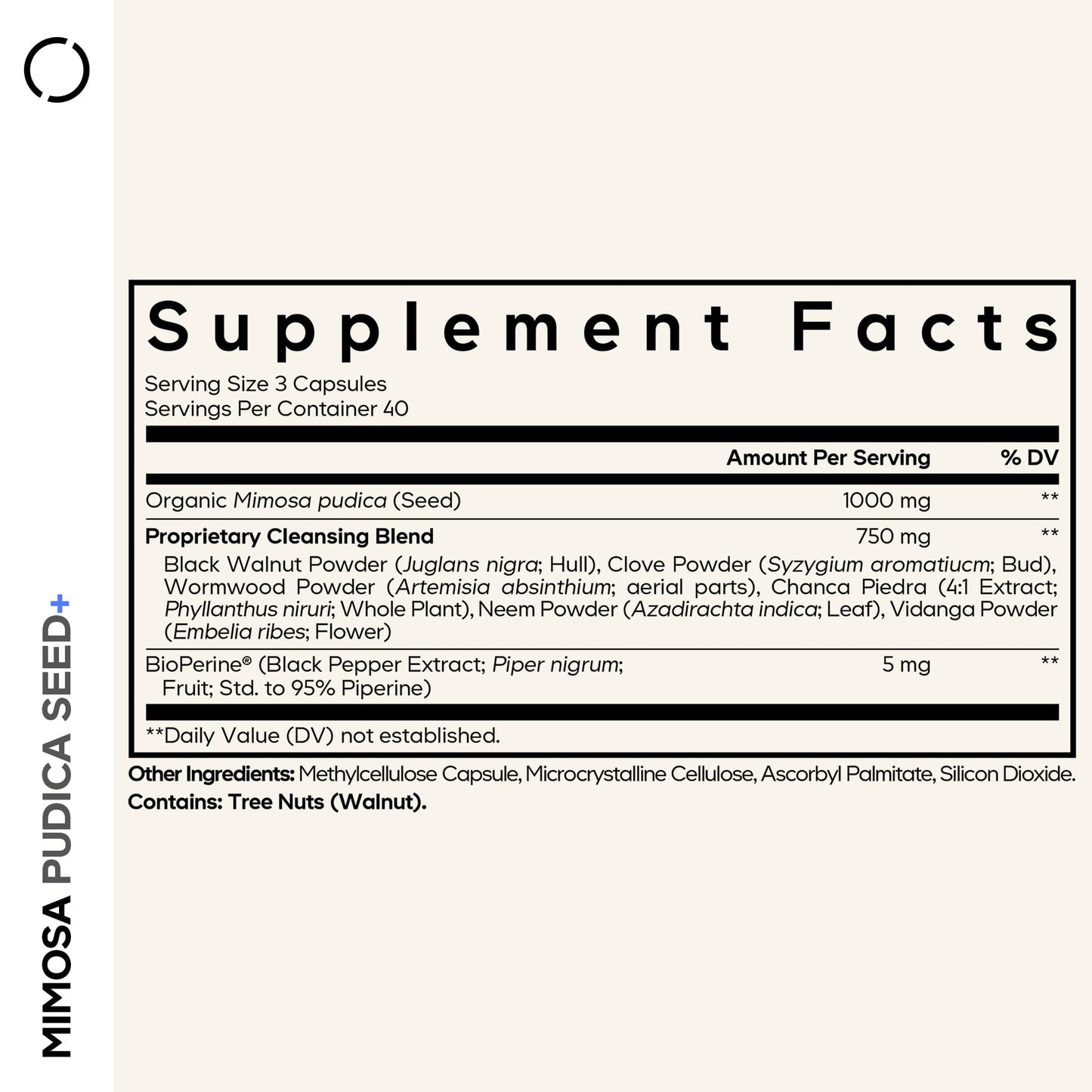 Codeage Organic Mimosa Pudica Seed Supplement Facts Label