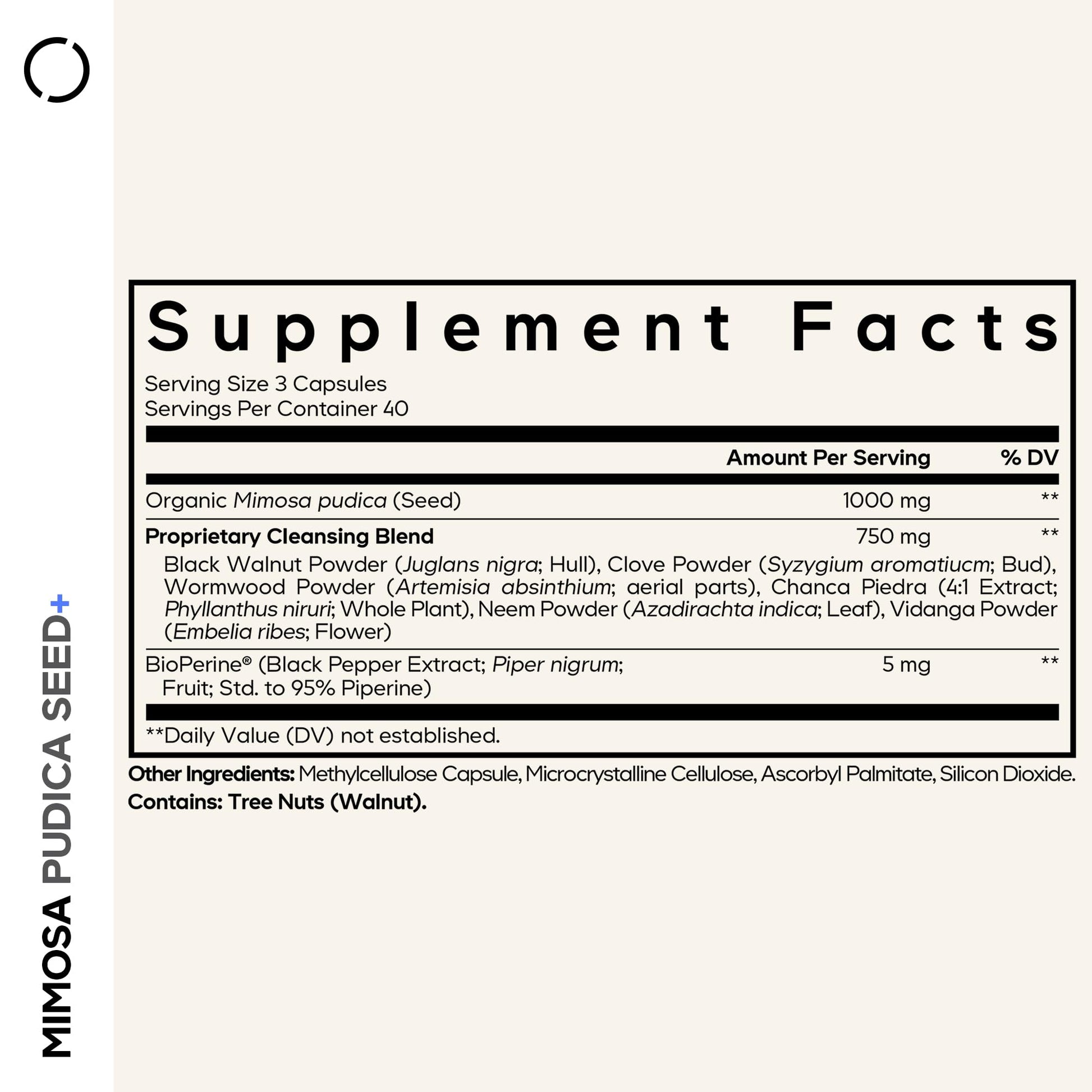 Codeage Organic Mimosa Pudica Seed Supplement Facts Label