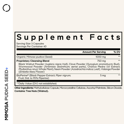 Codeage Organic Mimosa Pudica Seed Supplement Facts Label
