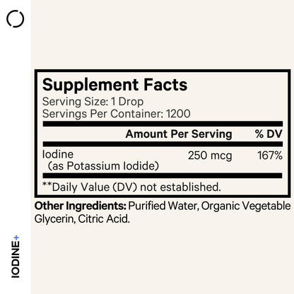 Codeage premium potassium iodide supplement liquid solution packaging detailing product serving size.