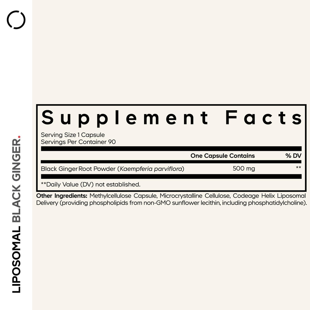 Codeage Kaempferia Parviflora 90 capsules packaging detail and liposomal delivery label