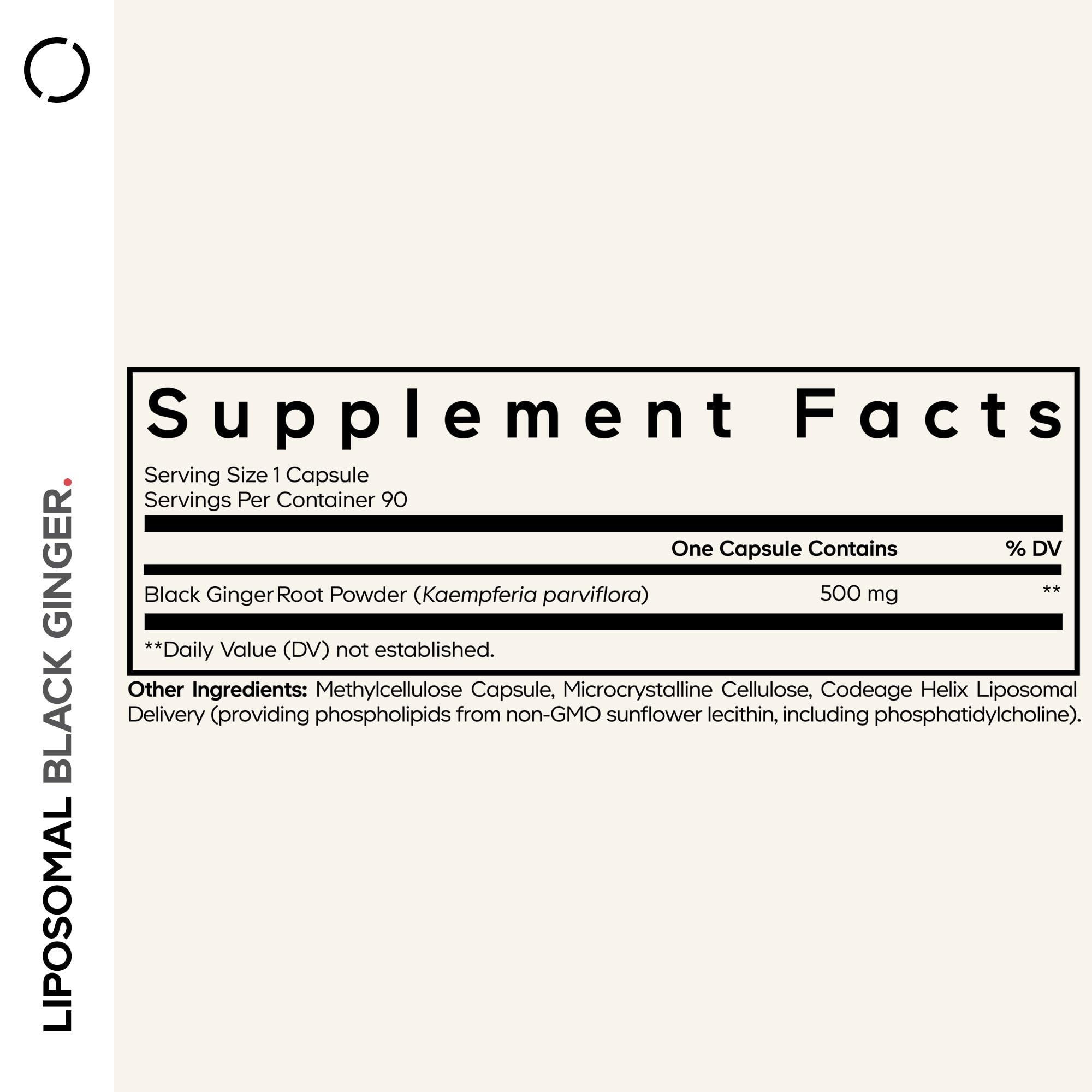 Codeage Kaempferia Parviflora 90 capsules packaging detail and liposomal delivery label