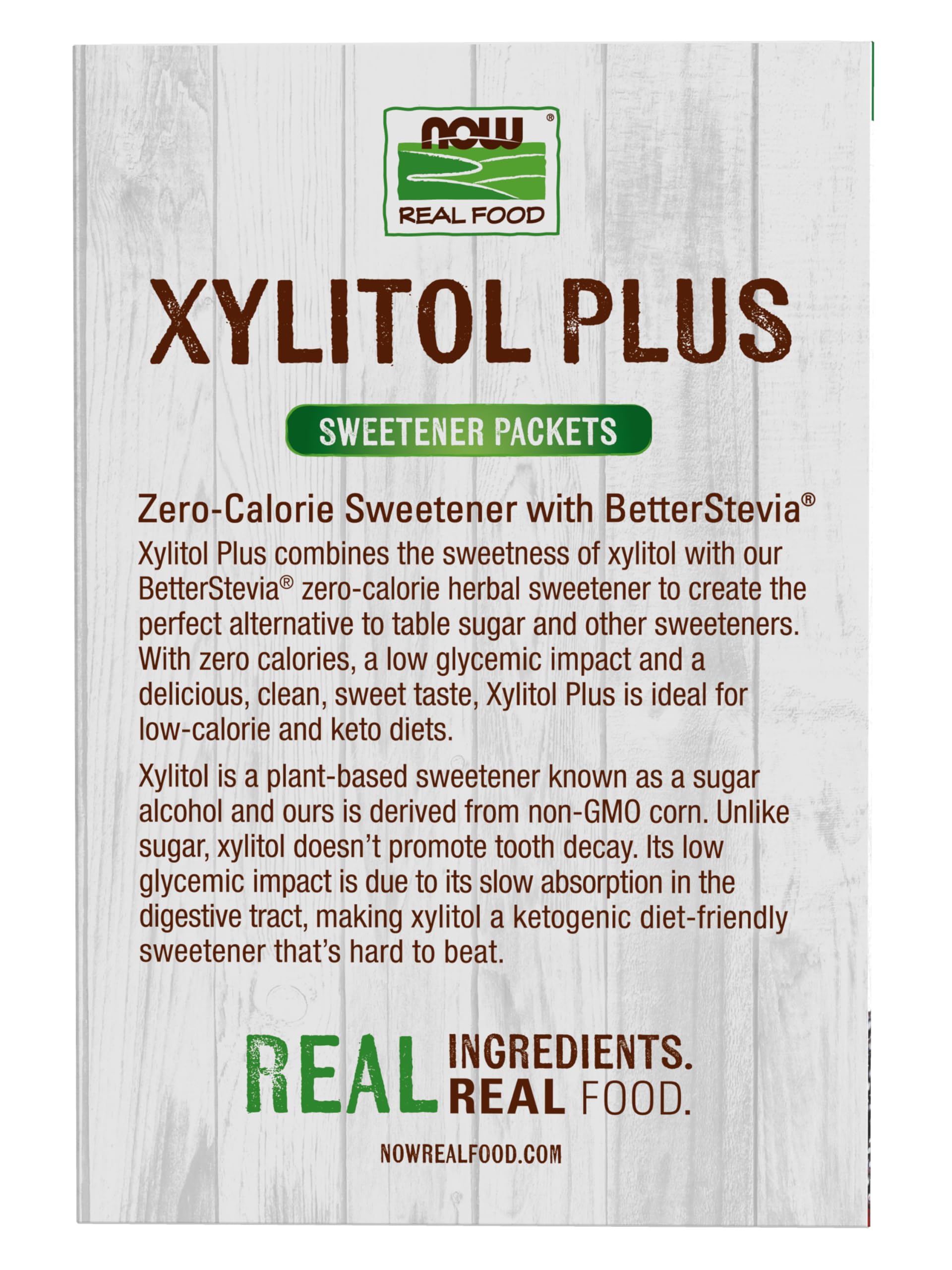 Now Foods zero calorie plant derived sugar substitute packets nutritional facts panel